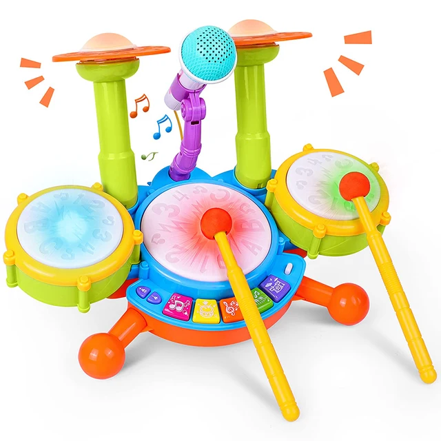 Kids Drum Set Toddlers 1-3 Musical Baby Educational Instruments Toys for Toddlers Girl Microphone Learning Activities Gifts