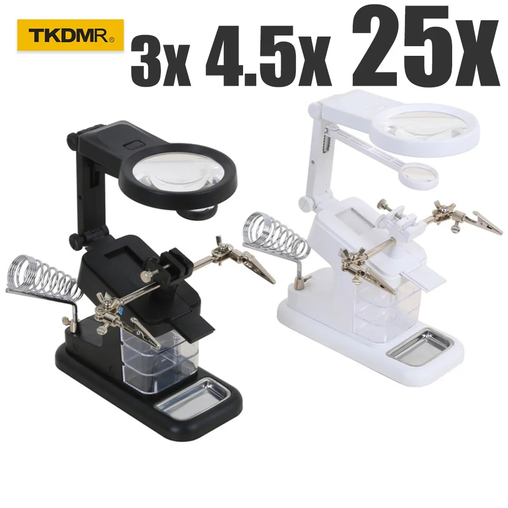 

Welding Magnifying Glass with LED Light 3X 4.5X 25X Lens Auxiliary Clip Loupe Desktop Magnifier Third Hand Soldering Repair Tool