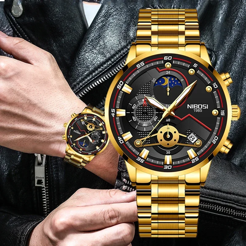New Fashion Nibosi Brand Watch For Men Luxury Sport Chronograph Orologi Al Quarzo Impermeabili In Acciaio Inossidabile Mens Relogio Masculino