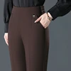 Temperament Casual Autumn Winter Plus Velvet Thicken Pants New Women Solid Pockets Elastic High Waist Fashion Straight Trousers 4