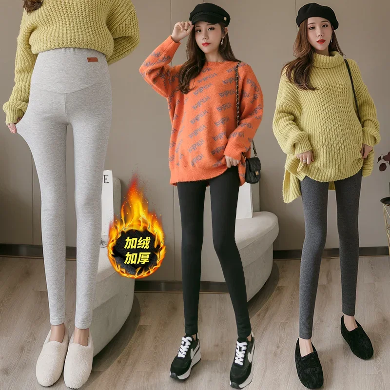 Autumn and Winter Women Clothing Maternity Clothes Leggings Thickened with Velvet Pregnant Trousers Warm Pants
