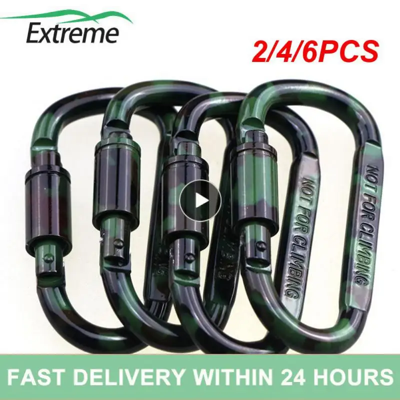 

6PCS D Shape Camouflage Aluminum Alloy Carabiners Tactical Hanging Buckles With Lock Backpack Buckles For Mountaineering Hiking