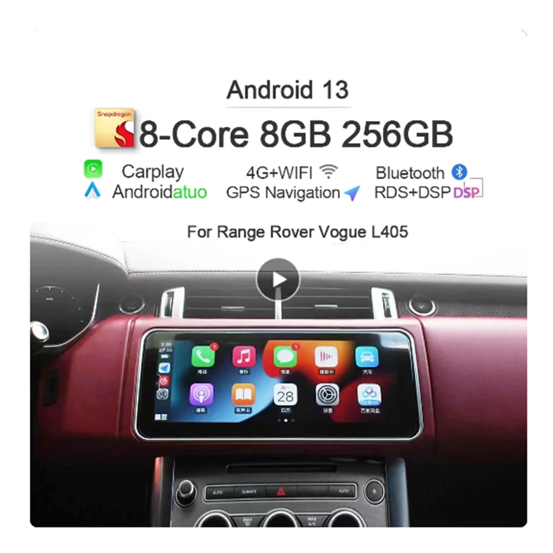 

12.3" Wireless Carplay Auto Android 13 8+256GB Car Radio GPS Multimedia Player For Land Rover Range Rover Vogue L405 2013-2017