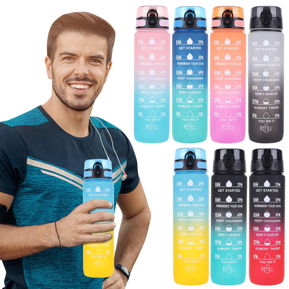 1000ml Motivational Water Bottle with Handle Sport Water Bottle Large Capacity Time Scale Cup for Outdoor Sports