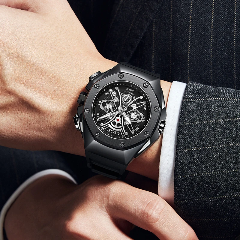 LIGE New Fashion Mens Watches Top Brand Luxury Military Quartz Watch Men Business Silicone Waterproof Sport Chronograph Watch
