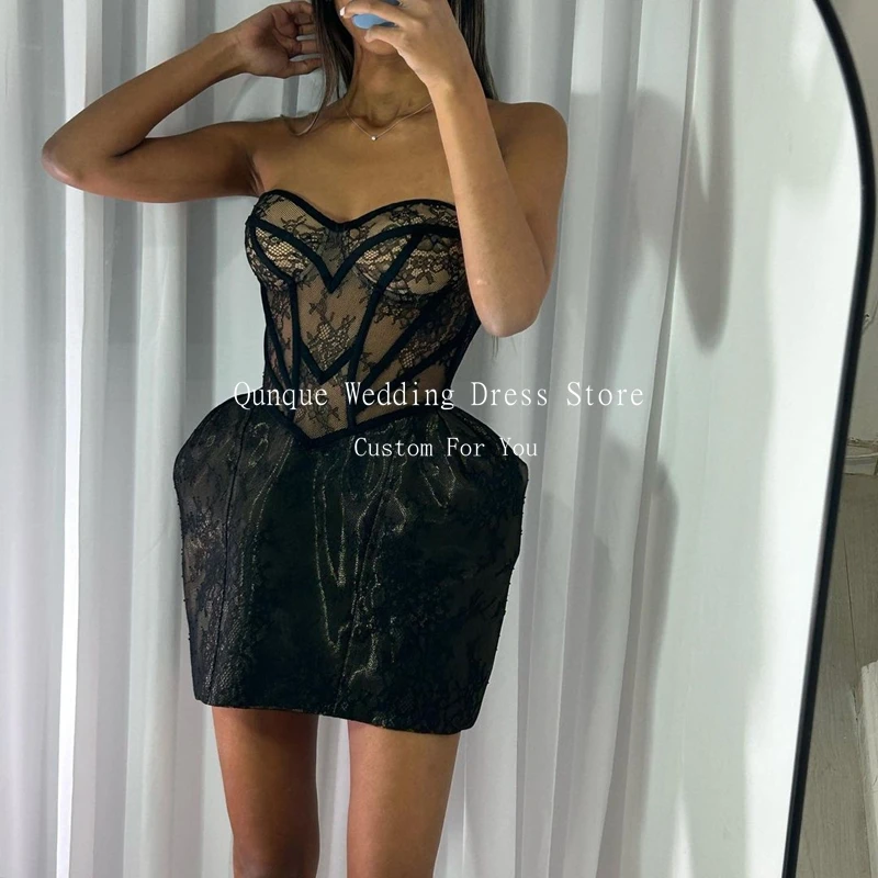 Qunque Cocktail Dresses Lace Short Vestidos De Festa Corset Back Sexy Evening Dresses Woman Elegant Pary Club Gown