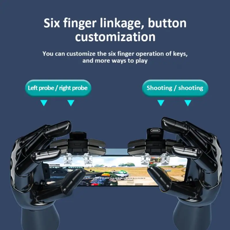 6Finger For PUBG Mobile Trigger Gamepad Controller Sensitive Touch Fire Button Shooter Grip Trigger Key Joystick For IOS Android