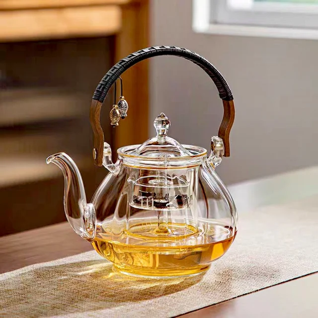 1000ml Glass Teapot Borosilicate Stovetop Kettle For Loose Leaf