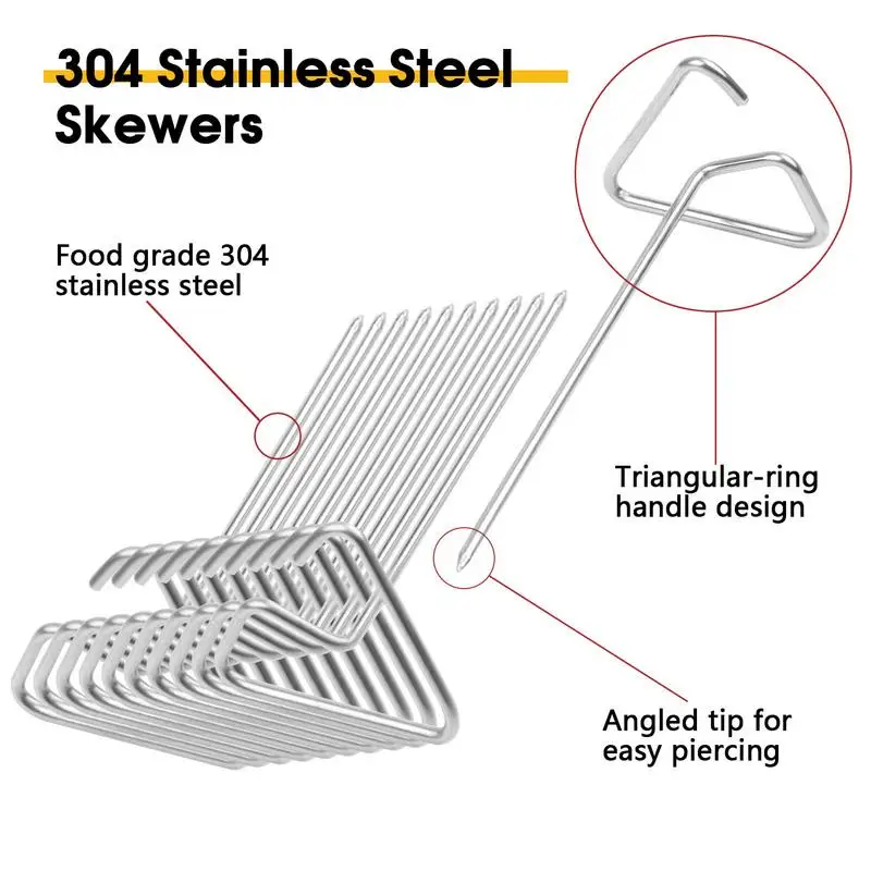 10pcs Skewers for Grilling Food Grade Stainless Steel Brazilian BBQ Skewers Reusable Dishwasher Safe BBQ for Grilling