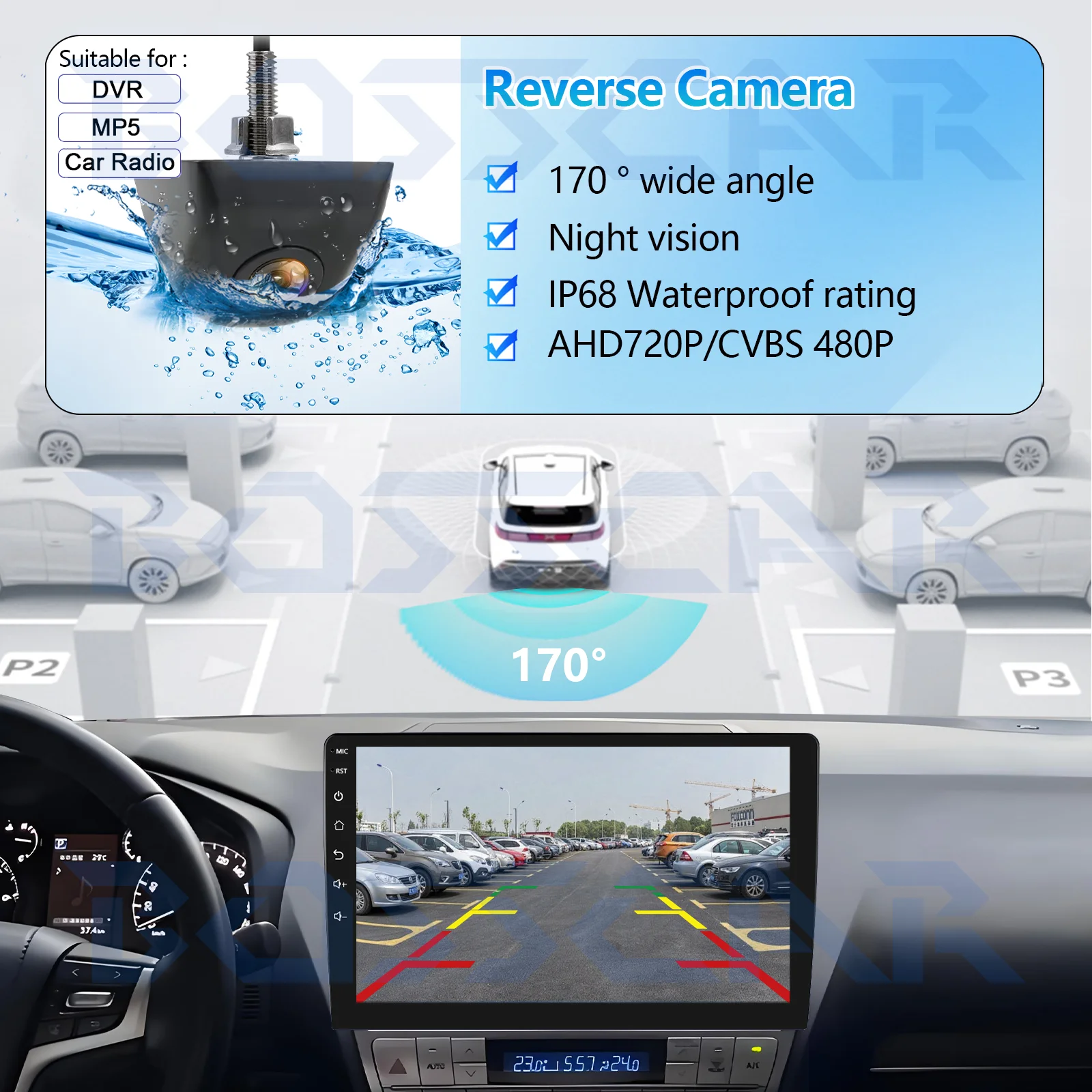 Front and Rear Cameras Car Universal 170 Degree Wide Angle