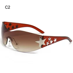 Stylish Black Rimless Sunglasses with Star Accents and UV400 Protection (C2)