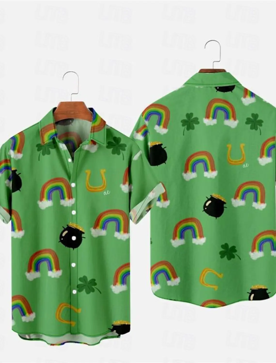 

Fashion Men's Clover hawaiian Shirt Button Up Casual Shirt St.Patrick's Day Streetwear Summer Turndown Green Short Sleeve Shirt