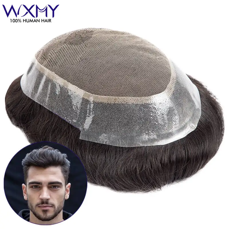 

Australia Breathable Lace&Soft PU Toupee Men Human Hair Wig For Men Capillary Male Hair Prosthesis Men's Wig Replacement System