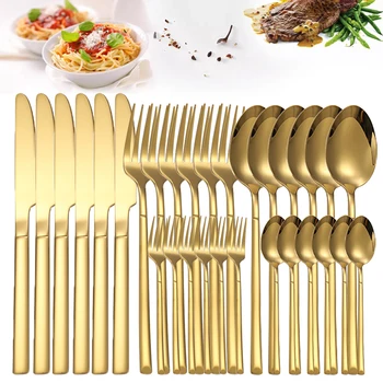 30 pezzi set di stoviglie in oro posate in acciaio inossidabile coltello forchetta da tè cucchiaio da caffè posate lavabili in lavastoviglie stoviglie da cucina 1
