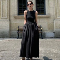 HXAO Black Dress Women Slim Simple O Neck Sleeveless Long Dress Holiday Dress Street Casual Dresses 2025 Women's Summer Dress - Image 3