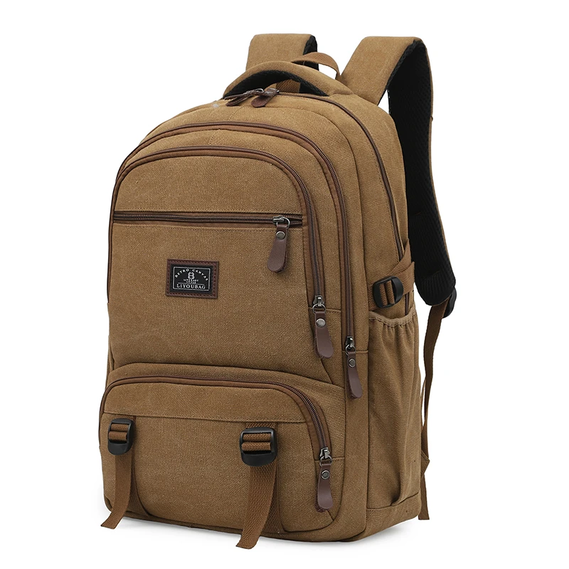 Men's canvas backpack - with laptop compartment, padded shoulder straps, high-quality backpack, travel backpack