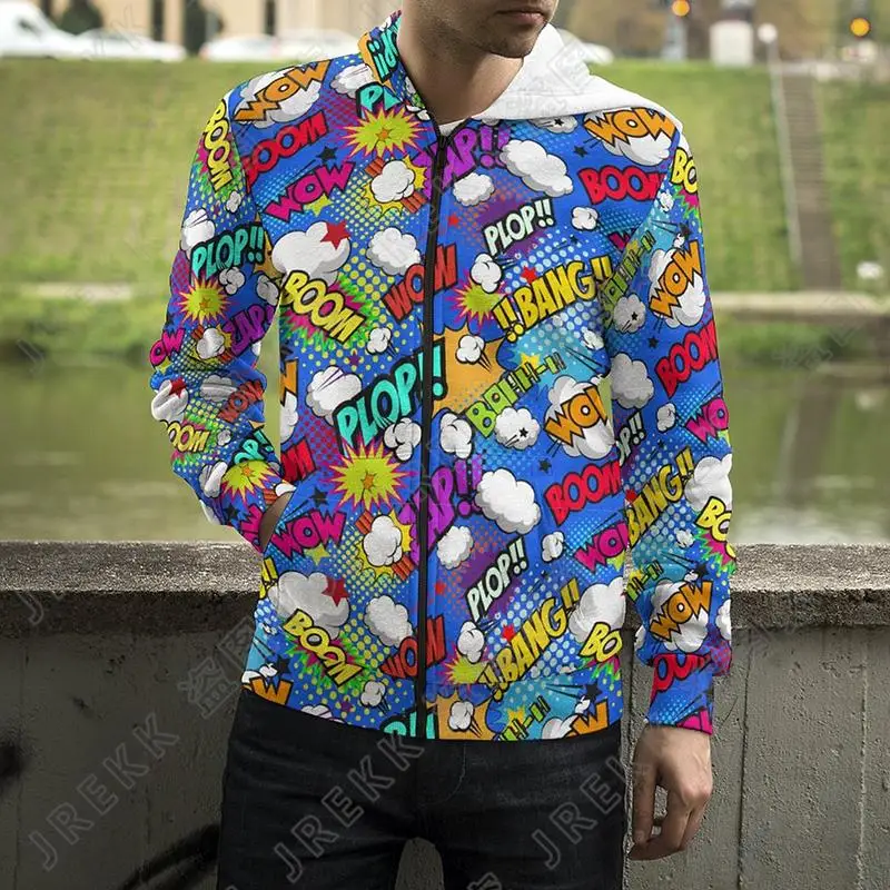 thumbnail image 1 of Sudadera con capucha y estampado 3D de dibujos animados, sudadera con cremallera y letras explosivas, estilo punk y grafiti, para hombres, mujeres y niños, ropa de calle de moda, 1 of 5