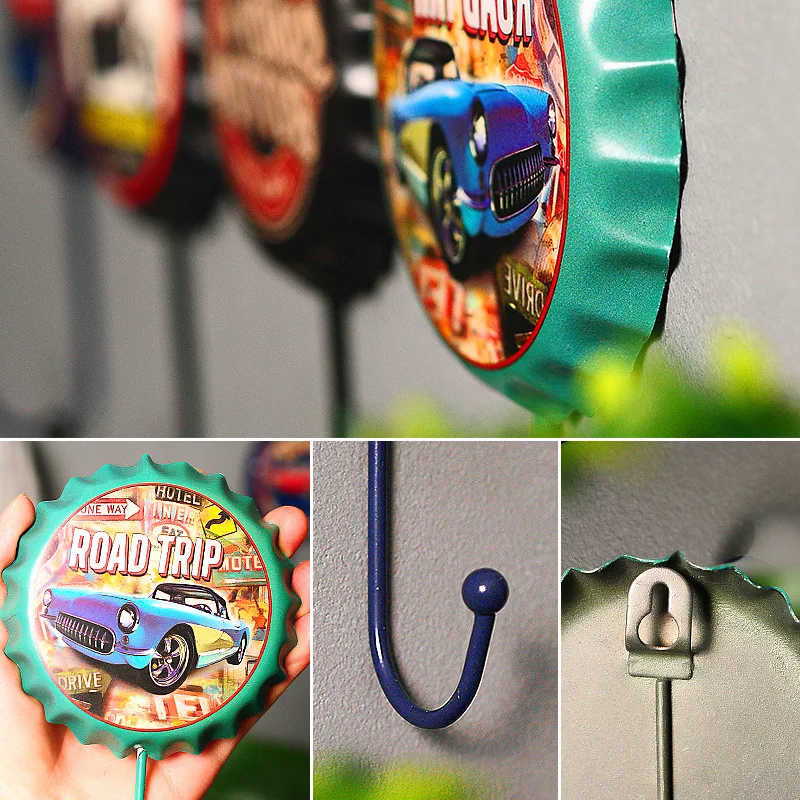 Metal Hanging Hooks Vintage Wine Bottle Cap Wall Crafts Pendants Creative Hanger Home Accessories 3