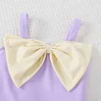 Little Girl's One-Piece Sling Swimsuit Soft Silk Bow knot Cake Dress Swimming Wear for Baby Girl Swimsuits with Free Swimhat Set 3