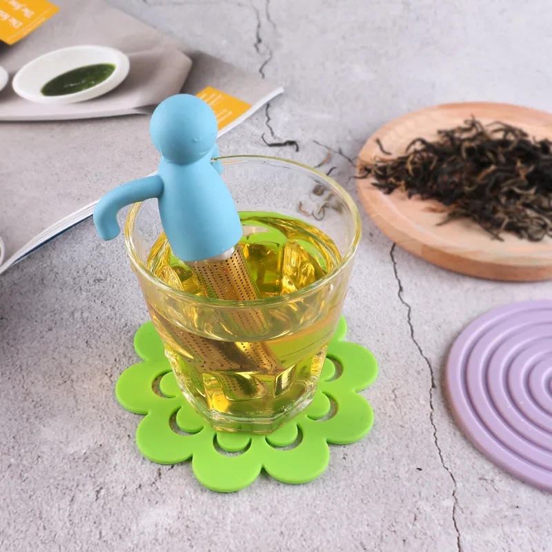 

304 stainless steel silicone tea infuser creative humanoid tea glass teapot tea bag tea filter diffuser tea accessories