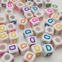 Diy Letter Beads Square Shape Bead Acrylic 6mm Single Colorful Alphabet Beads Women for Jewelry Making Bracelet Necklace 100pcs 2