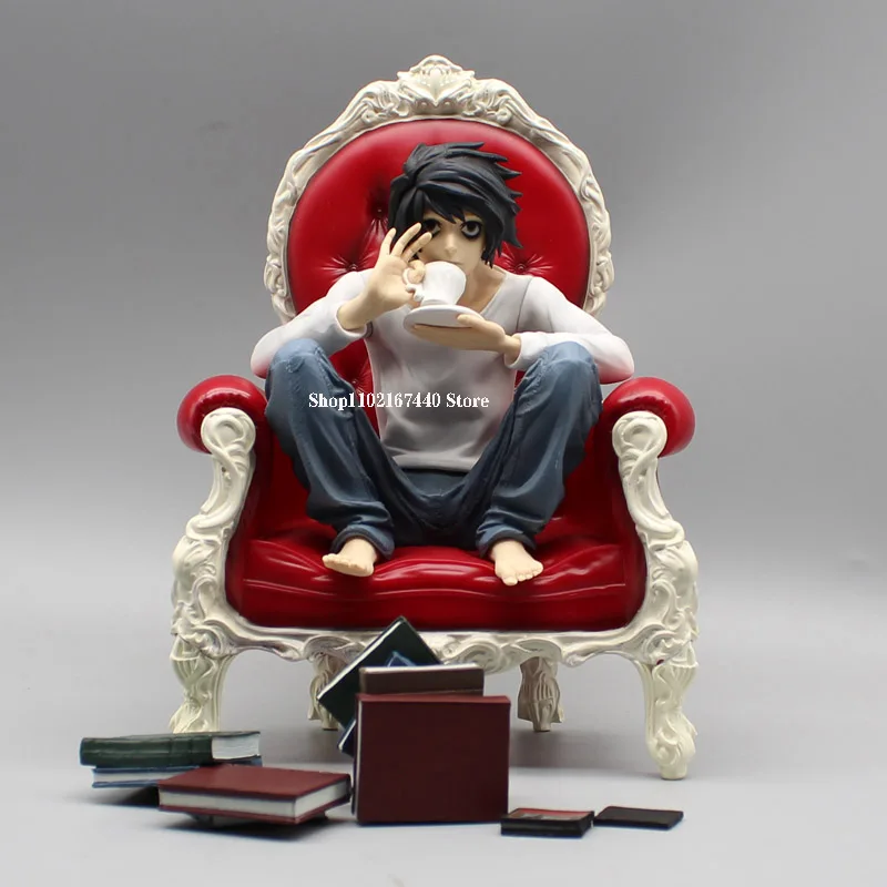 24Cm Anime L Lawliet Death Note Figures Action Drink Coffee L Lawliet Figure Sofa Squatting Gk Model Pvc Collection Dolls Toys