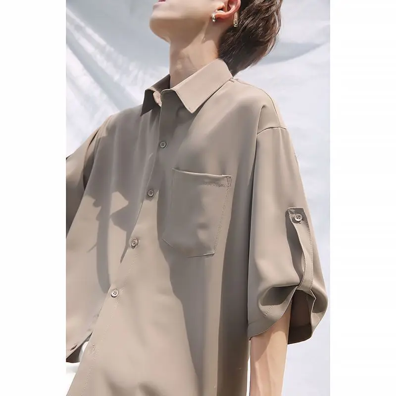 

White shirt men summer new Korean style trendy high end casual inch shirt Hong Kong style loose men short sleeved shirt white