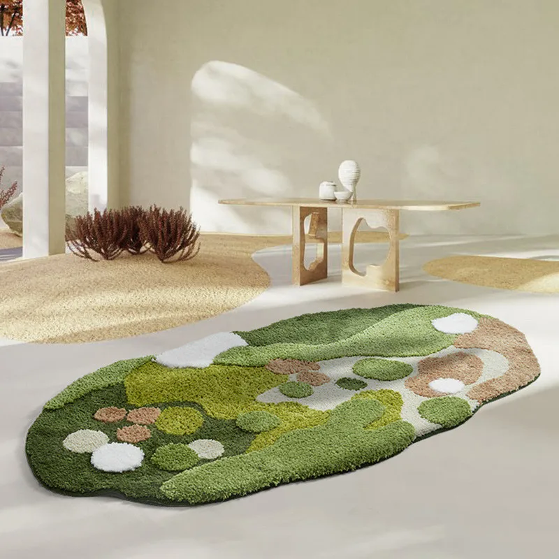 

Nordic 3D Lawn Moss Rugs, Irregular Home Decor, Floor Mat, Bedside Area Rug, Carpet Bedroom, Living Room, Green Forest, Chic