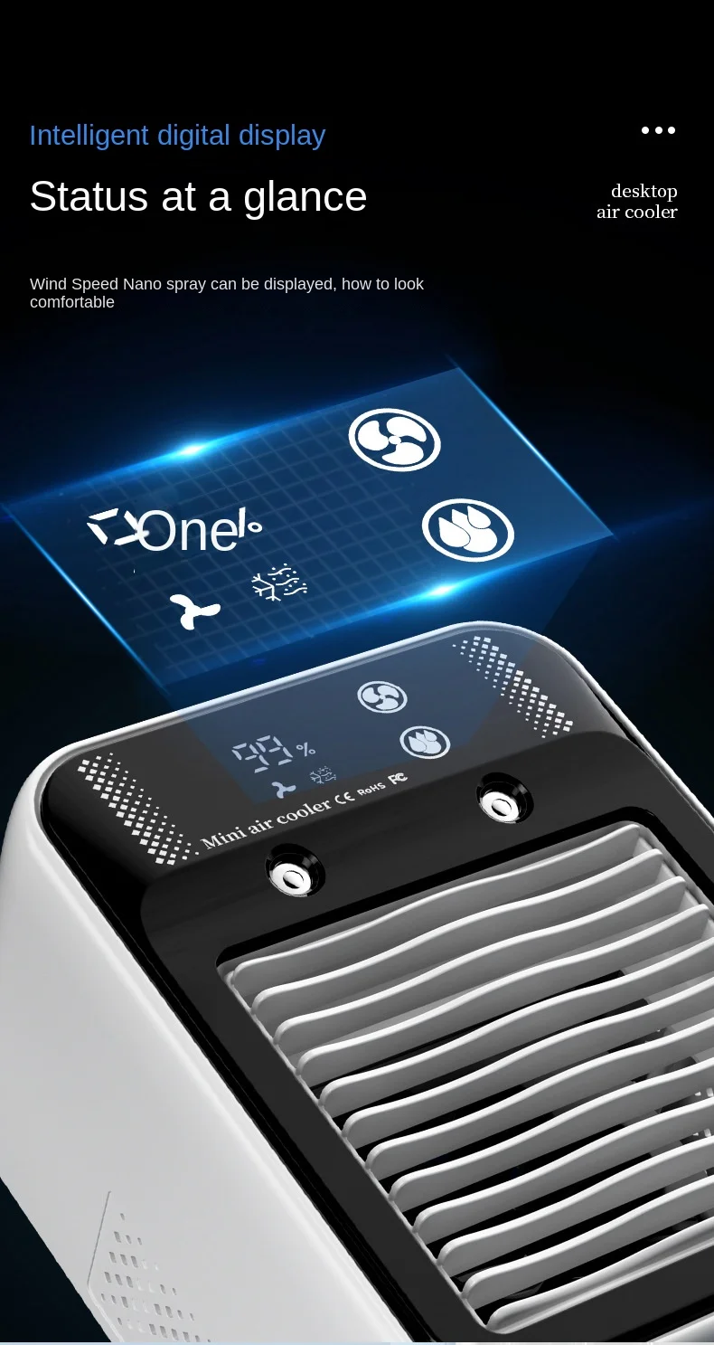 Description Picture 6 of itemNew Desktop Diffuser Fan Water Tank Air Cooler Portable Personal Cooling Device 3000mAh Humidifier Fan Low Voltage Operation Fan