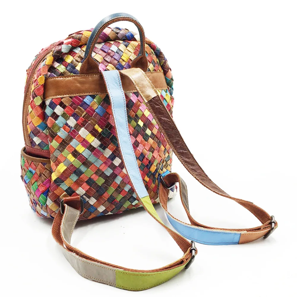 Annmouler Vintage Women Backpack Genuine Leather Daypack Large Capacity Rucksack for Women Cow Leather Weave Bag 3