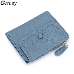 Brand Women Wallets Flip Trifold Coin Purse Genuine Leather Natural Textured Leather Card Holder Zipper Soft Cowhide Card Wallet