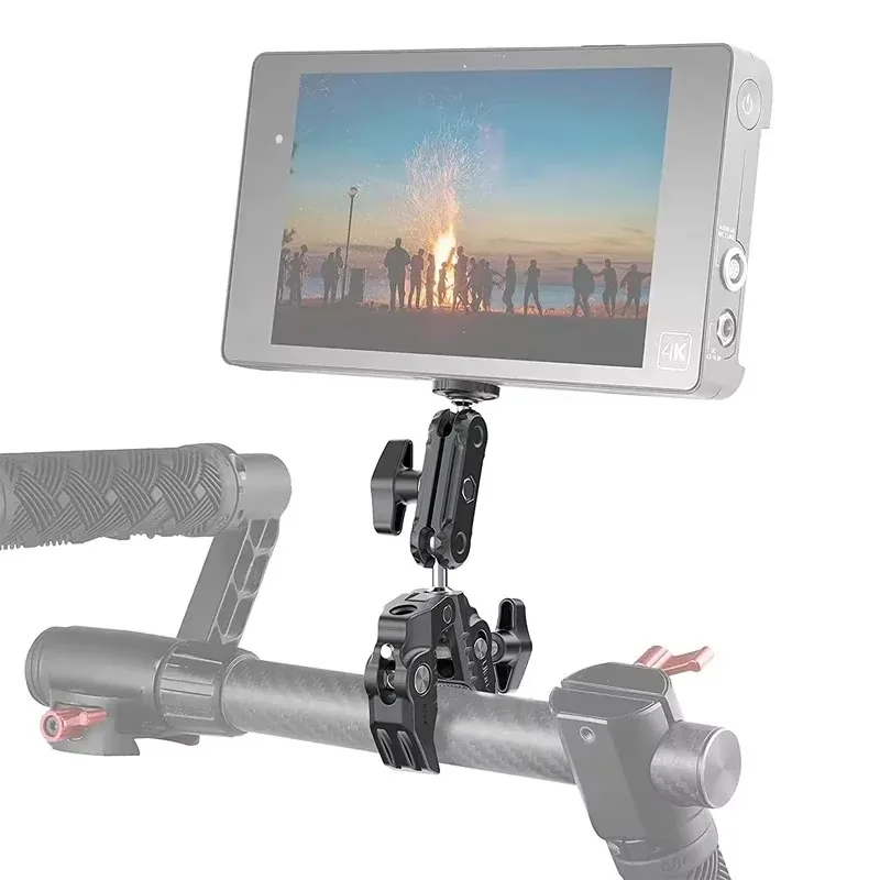 U-lanzi R094 DSLR 카메라 모니터 라이트 마이크 마운트용 1/4 3/8 구멍이 있는 이중 볼 헤드 매직 암 클램프가 있는 금속 슈퍼 클램프
