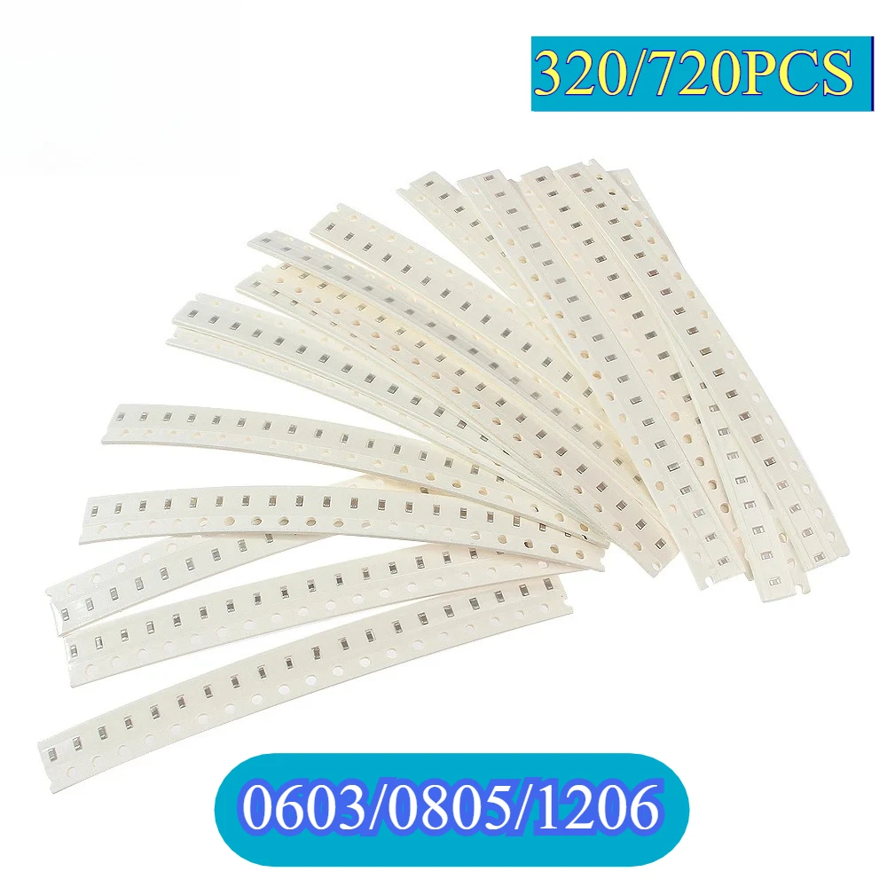 320/720PCS 0603 0805 1206 SMD Capacitor 16values 36values Assorted Kit 10PF-226M/1PF-220NF 10PF 220PF 470PF 100NF Electronic Set