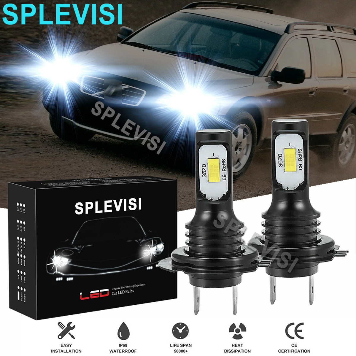 2PCSWhiteLEDHeadlightLowBeamBulbs6000KForVolvoV7020002007