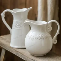 European Style Relief Ceramic Vase, Flower Arrangement, Milk Pot Vases, Living Room Decoration, Retro 2