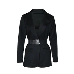Big Sashes Solid Colors Yellow Buttonless Blazers with Long Sleeve Fashion Suits Women Spring Autumn Office Lady New Work Blazer