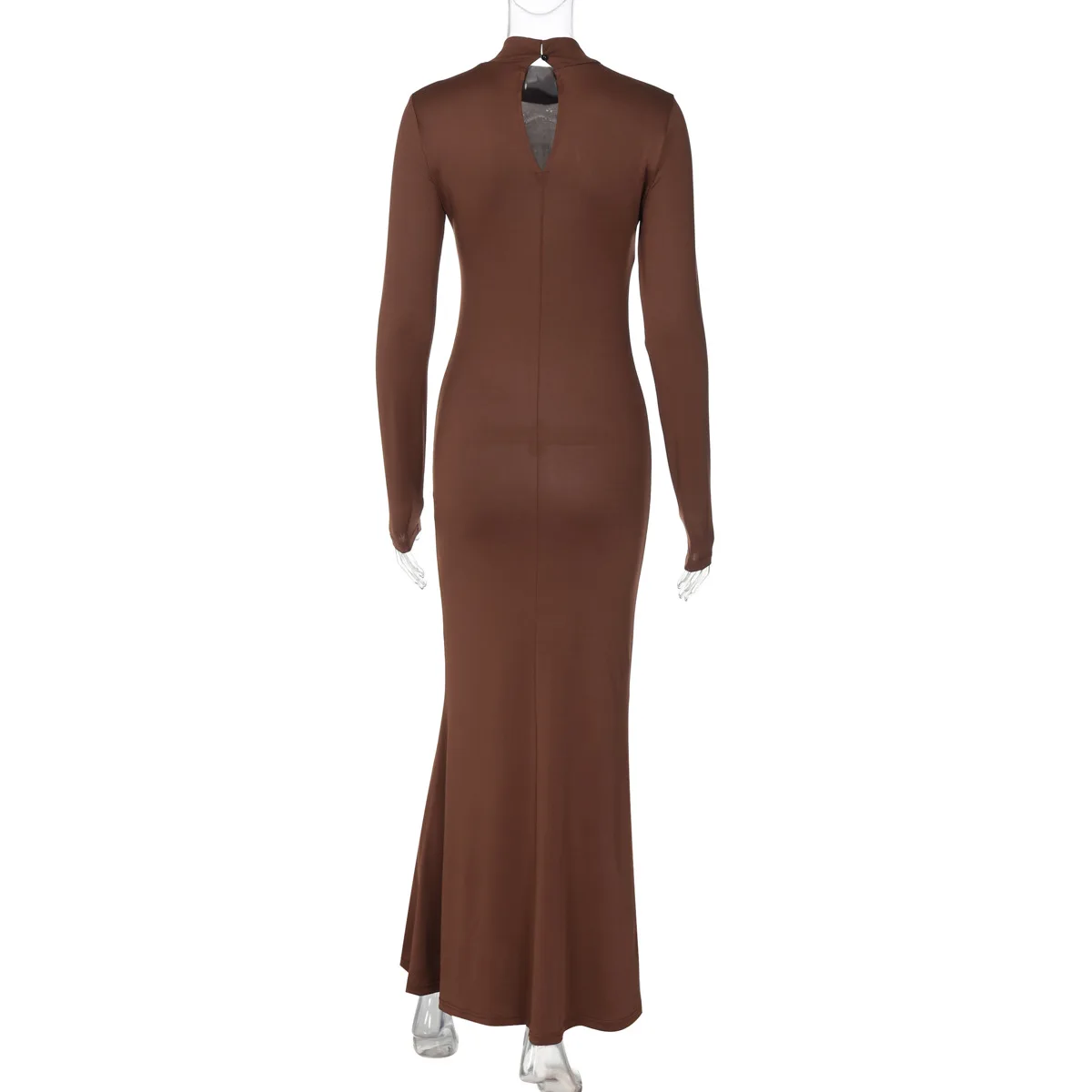 Skinny Turtleneck Backless Maxi Dress Women's Patchwork High Waist Solid Fashion Hollow Out Party Dress Female Long Dress