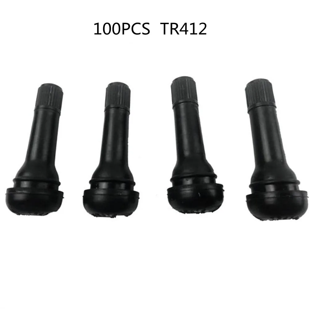 100pcs TR412/TR413/TR414 Snap In Short Black Rubber Valve Stems TR412 Tubeless Tire Tyre Valves for Car Motorcycle Parts