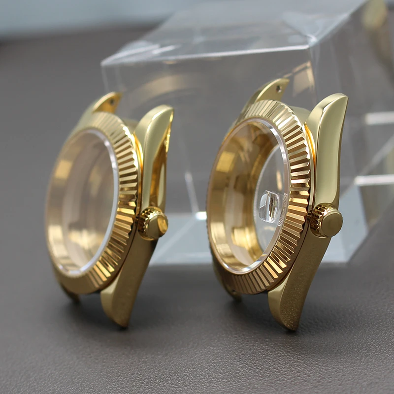 36Mm 40Mm Day Date Gold Cassa Dell'Orologio Da Uomo Vetro Zaffiro Cristallo Mod Parti Per Seiko Nh35 Nh36 Miyota 8215 Accessori Di Movimento