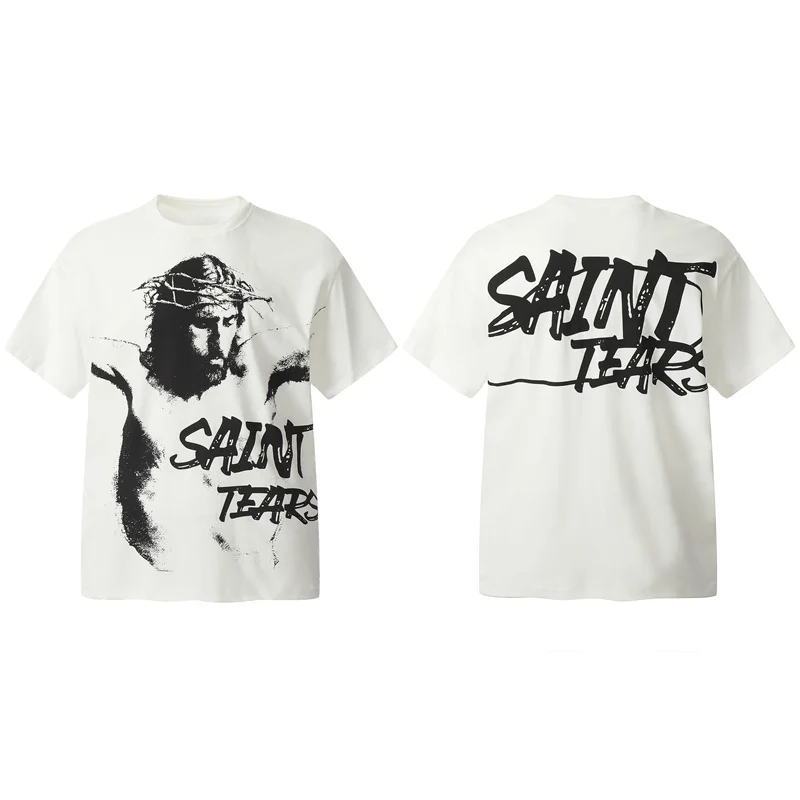 

24ss New Saint Michael Letters Character Print T-shirt high Quality Summer Tops Tee Fashion Clothing Men and Women