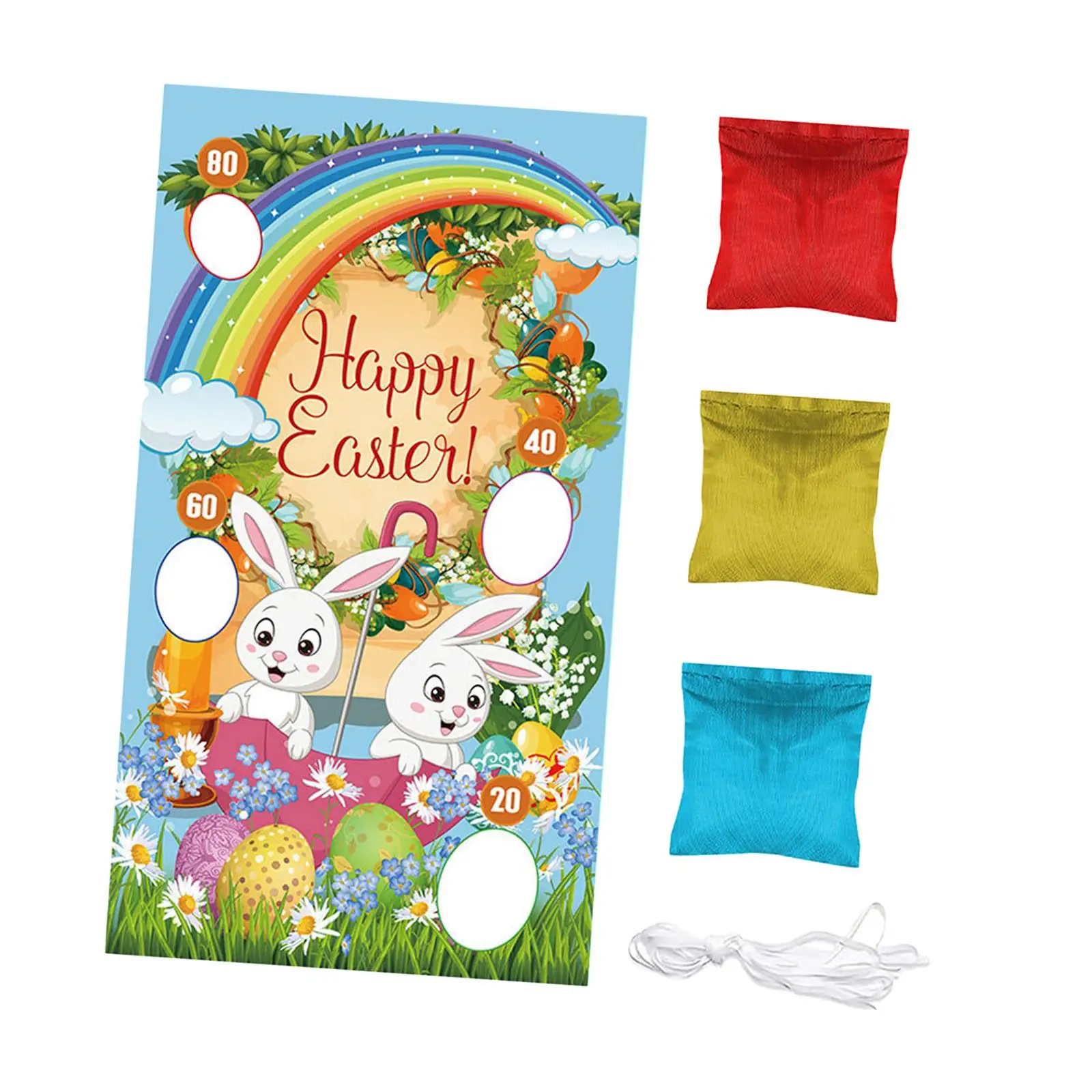 Toss Game Banner Party Decoration with 3 Bean Bags for Family Gathering Easter Decor Reusable Indoor and Outdoor Outside Toys