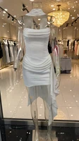 Oligai Elegant Women's Satin Mini Dress with Corset Back Lace Up Dress Ruched Bustier and Scarf for Party Wedding Gown - Image 6