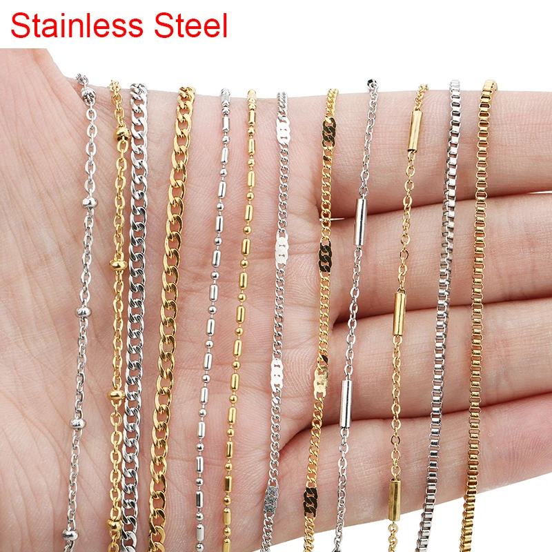 2M Stainless Steel Beaded Ball Cable Rolo Chains Bulk Plating Gold Chain  for Jewelry Making Supplies Necklace Wholesale Items