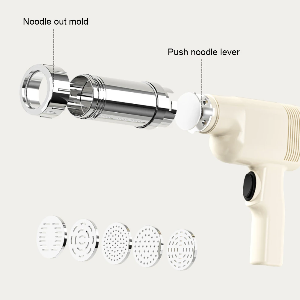 Electric Noodle Maker Cordless Handheld Noodle Press Gun 5 Molds USB Charging Utility Kitchen Gadget Maker Machine