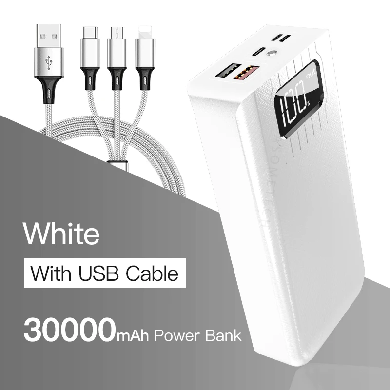 mini power bank Power Bank 30000mAh TypeC Micro USB C Powerbank LED Display Portable External Battery Charger 30000 mAh For iPhone Xiaomi Tablet power bank 20000mah Power Bank