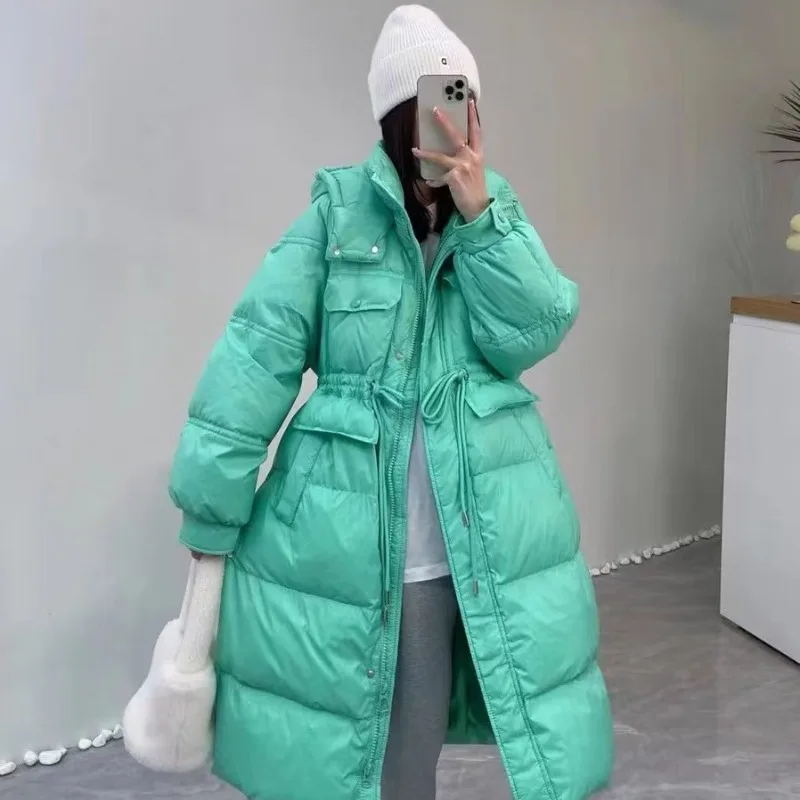 2023 New Women Down Jacket Winter Coat Female Mid Length Version Parkas Thick Warm Outwear Hooded Leisure Time Fashion Overcoat