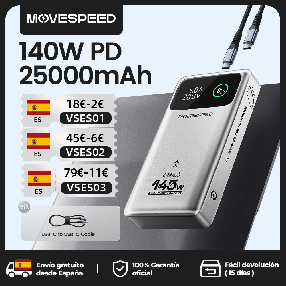 MOVESPEED M25Pro 140W Power Bank 25000mAh PD3.1 Fast Charge Portable External Battery 100W Powerbank for MacBook Notebook Laptop