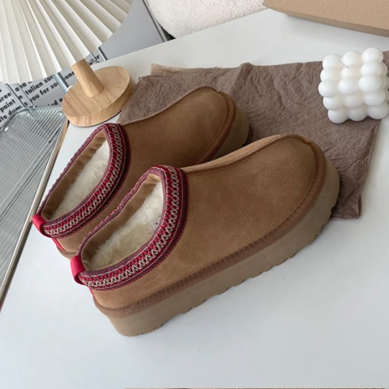 New Warm Fur Ankle Boots Women Flats Platform Slippers Plush Flip Flops Winter Cotton Shoes for Women Brand Design Snow Botas 2