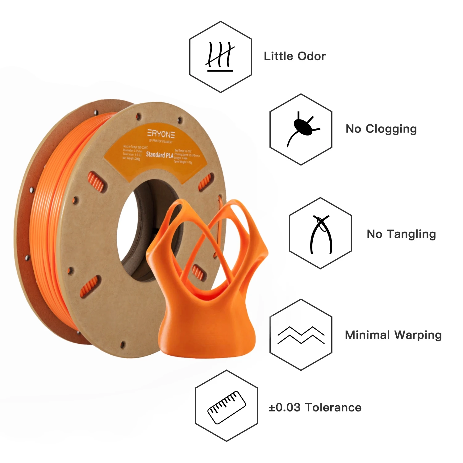 3D Printer Filaments ERYONE 200G Standard PLA &plusmn;0.03mm 1.75mm Low Shrinkage Consumable