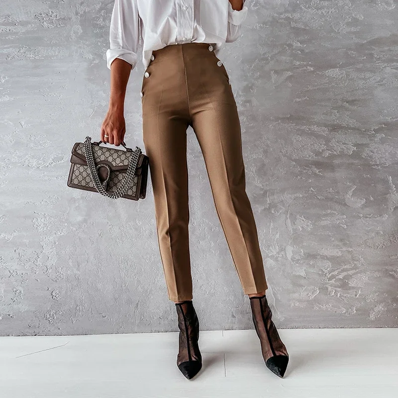 2021 Fashion Autumn New Solid Color Trousers Professional Straight-leg Pants Casual Women's OL Commuter Trousers Slim Pants